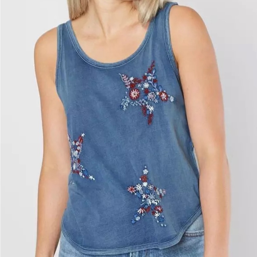 Lucky Brand Patriotic Floral Star Tank Sleeveless Top Plus Size 2X New!
